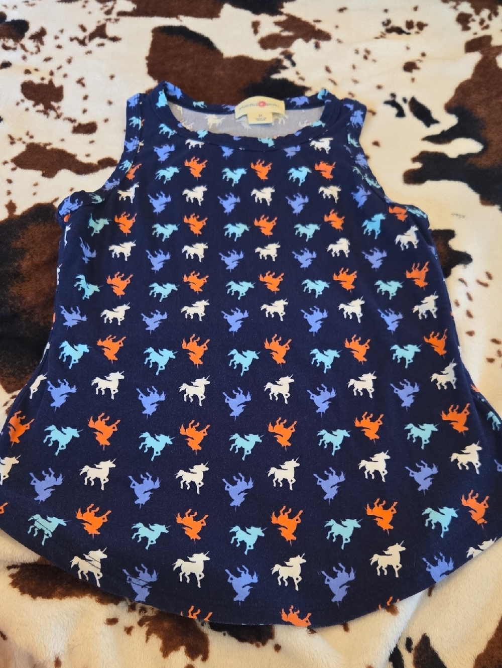 Wishful Park Navy Tank with Colorful Horse Motif